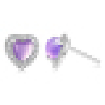 Damen 925 Sterling Silber Mode Elegant Heart-Shaped Amethyst Ohrstecker